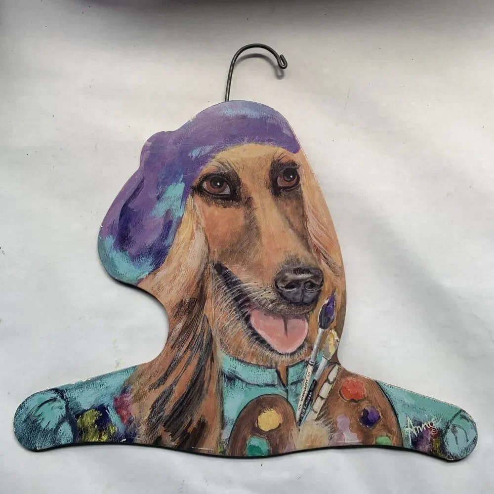 Vintage Annie Rhinehart Afghan Hound Artist wooden Dog art hanger